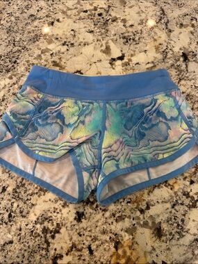 Ivivva Blue Marble-Print Girls' Athletic Shorts.